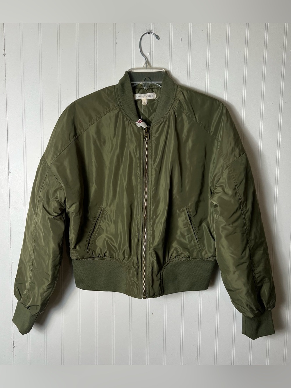 Happily Grey Olive Green Bomber Jacket